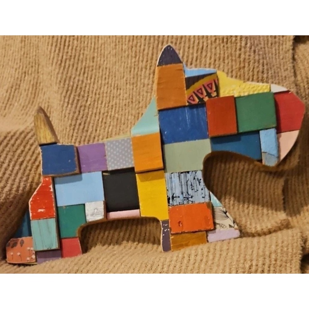 BlocArt Scotty Dog Patchwork Recycled Wood Wall Hanging Art